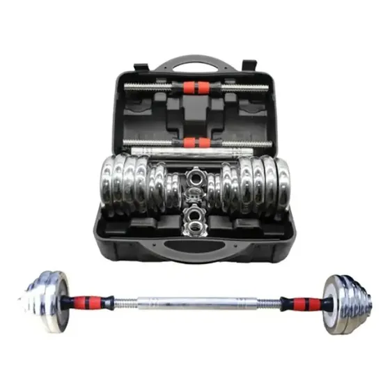 Pesas Mancuernas Cromadas Kit 30kg Con Estuche Y Uni Barra Color Cromo | Cuotas sin interés