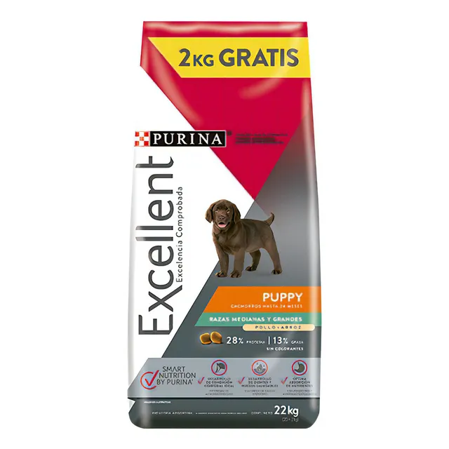 Alimento Purina Excellent para Perro Cachorro de Raza Mediana/Grande en Bolsa de 22 Kg