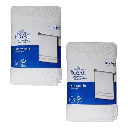 6 Toallas Para Baño Royal - 71x132 Cm - 520gr 100% Algodón Color Blanco Lisa