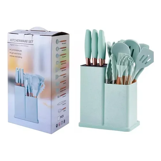 Set 19 Utensilios Cucharones Tabla Silicona Kitchen Cuchillo