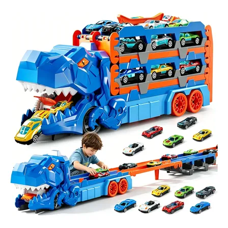 Caminhão Dinossauro Engolidor De Carrinhos Con 6 Carrinhos Caminhão Dinossauro Azul