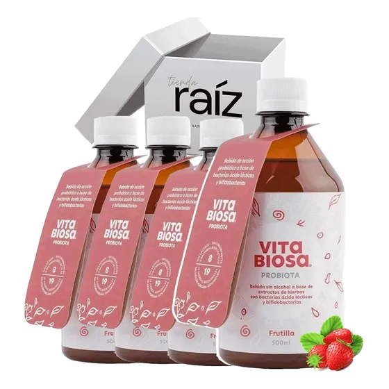 Pack X4 Probiotico Bebible Vita Biosa Frutilla Digestivo
