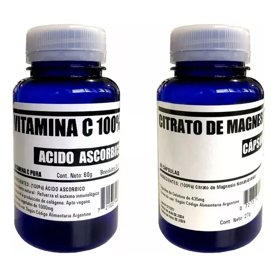 Citrato De Magnesio + Vitamina C Acido Ascorbico Capsulas! Sabor Sin sabor