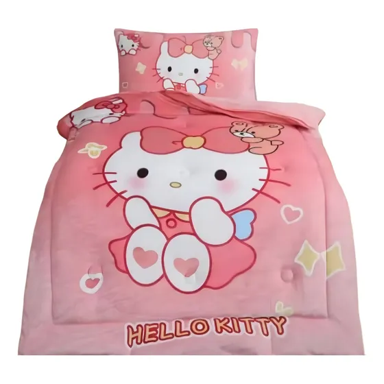 Cubrecama Plush Con Chiporro Int.plaza Y Media Hello Kitthy Rosa Claro