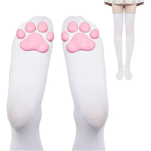 Medias Nylon Sobre La Rodilla Con Pata De Gato 3d. Cosplay