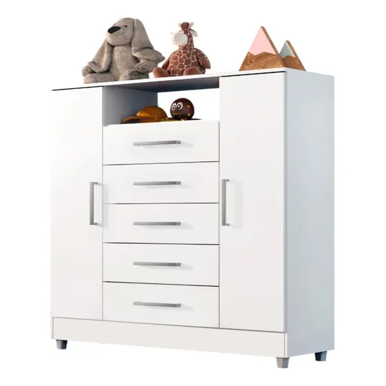 Comoda Infantil Isabele 5 Gav 2 Portas Cor Branco
