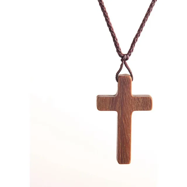 Collar Con Forma De Cruz De Madera De Ébano Con Colgante En