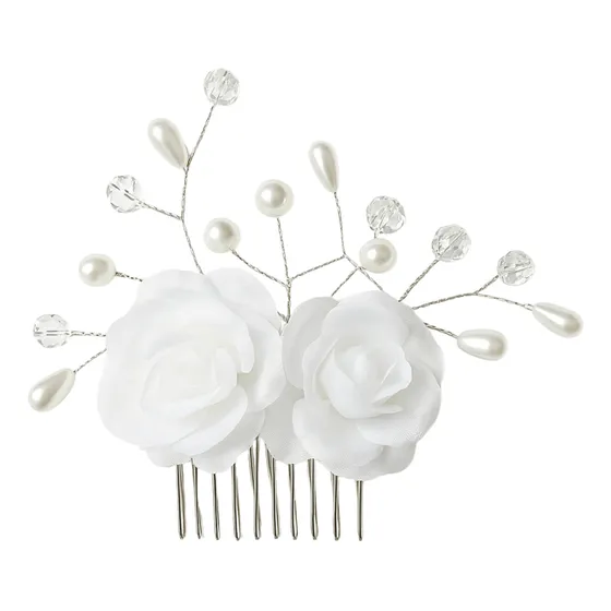 Tocado Peineta Peinado Novias Fiesta Perlas Stras Tiara Flor Color Dos rosas tela y apliques