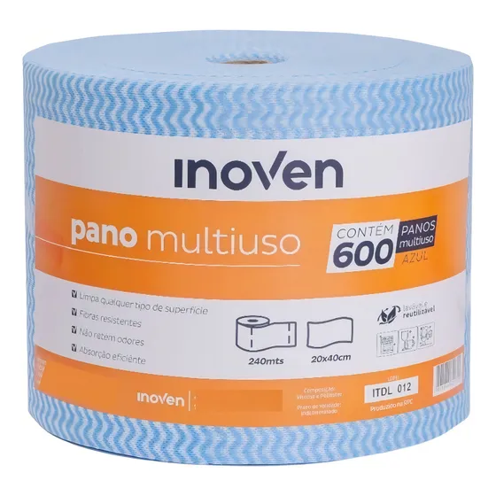 600 Panos Multiuso Perfex 20x40cm Inoven Rolo 240m Limpeza Cor Azul