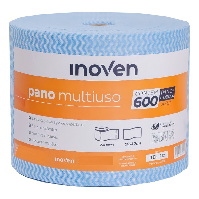 600 Panos Multiuso Perfex 20x40cm Inoven Rolo 240m Limpeza Cor Azul 600 Panos Multiuso Perfex 20x40cm Inoven Rolo 240m Limpeza Cor Azul