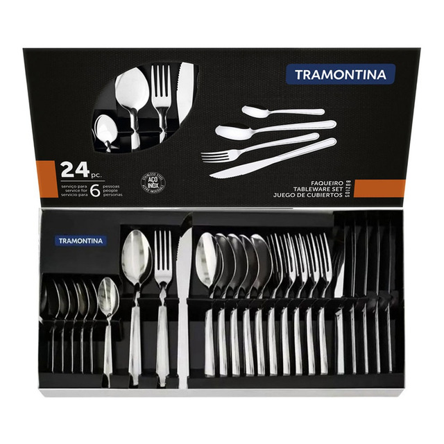 Jogo Talheres Faqueiro Búzios Aço Inox 24 Peças Tramontina Jogo Talheres Faqueiro Búzios Aço Inox 24 Peças Tramontina