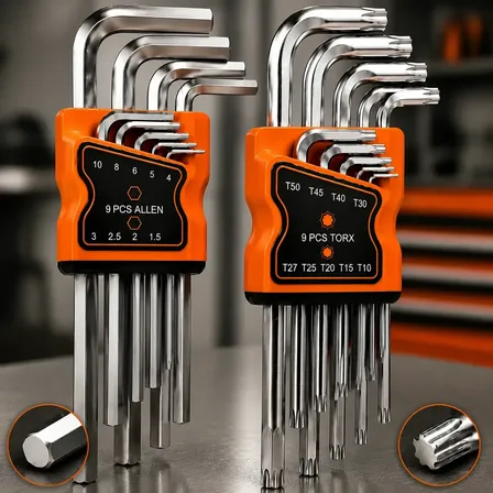 Kit Jogo Chave Allen E Torx Longa 18 Peças Profissional Aço Aço Cromado