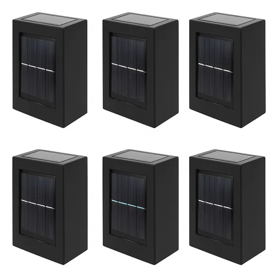 Pack 6 Foco Luz Aplique Solar Led Pared Exterior Luz Fria Estructura Negro
