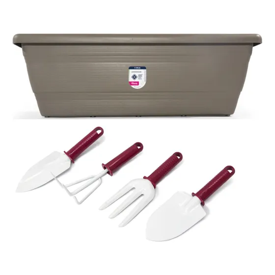 Kit De Jardinería/huerta Set Herramientas C/macetero 47x17cm