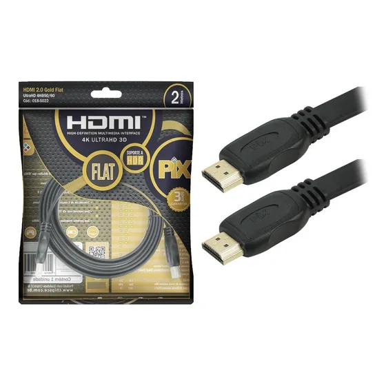 Cabo Hdmi Flat Pix Gold 2.0 4k 19 Pinos 2 Metros