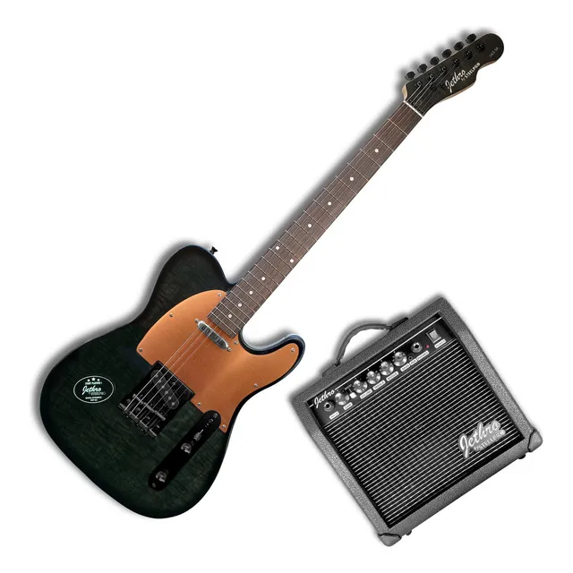 Paquete Guitarra Electrica Series Jethro By Steelpro 063-sk Color AAA FLAMED BLACK/WHITE Material del diapasón ALAMO NEGRO Orientación de la mano Diestro