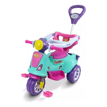Triciclo Infantil Rosa Maral 2 em 1 Passeio e Pedal com Buzina