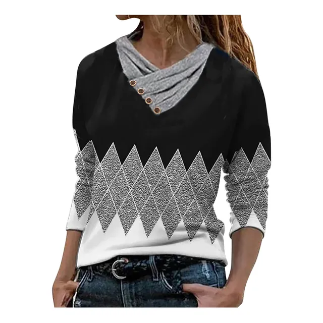 Tops Camiseta Manga Larga Cuello V Grafica Retro Para Mujer
