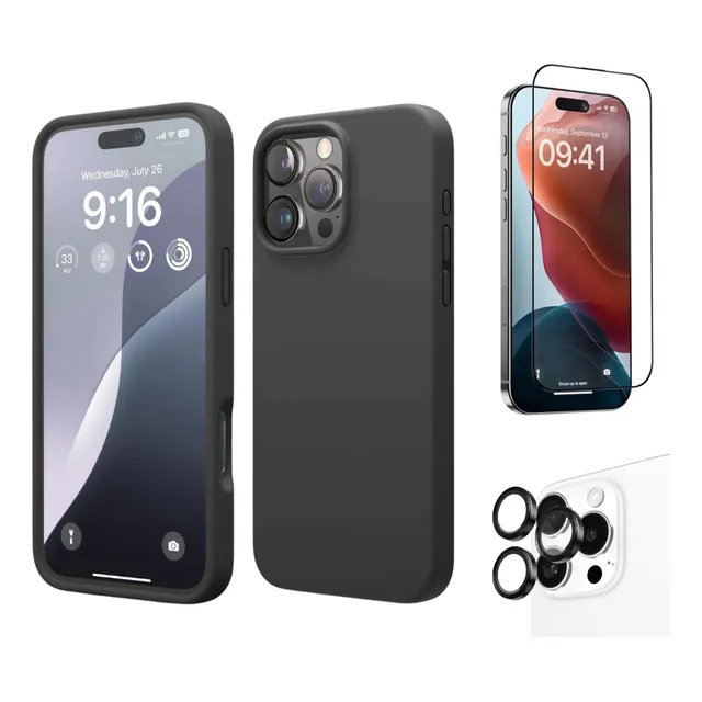 Case Funda Soft Premium Negro Para iPhone 16 Pro + Micas