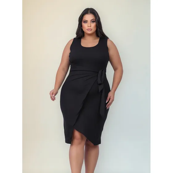 Vestido Preto Plus Size Feminino Envelope Elegante Confort
