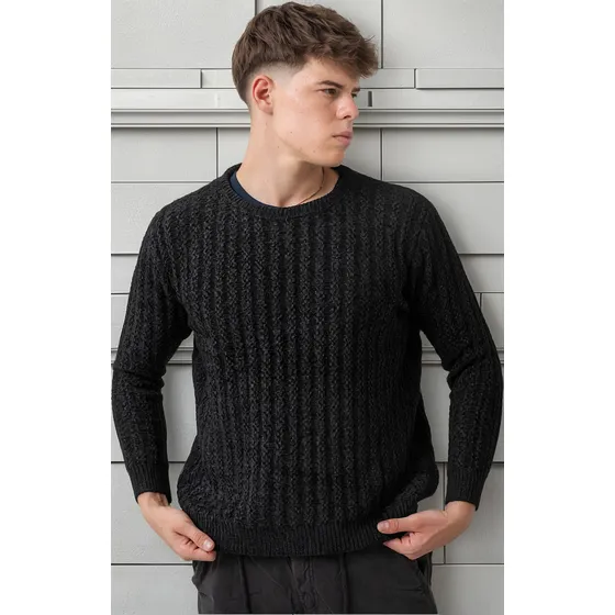 Sweater De Hombre Tejido Grueso Strech Liso Con Canelon Liso
