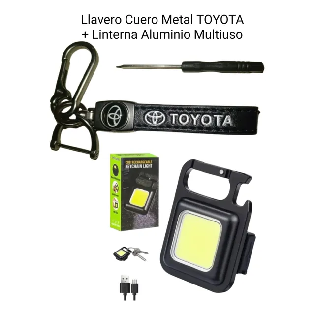 Llavero Cuero-metal Toyota + Linterna Aluminio Led-usb Multi