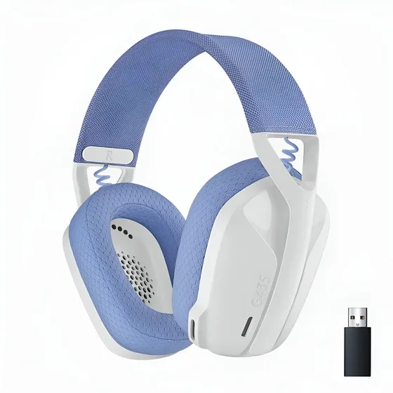 Auriculares gamer inalámbricos Logitech G G Series G435 G435 blanco crudo y lila | Cuotas sin interés