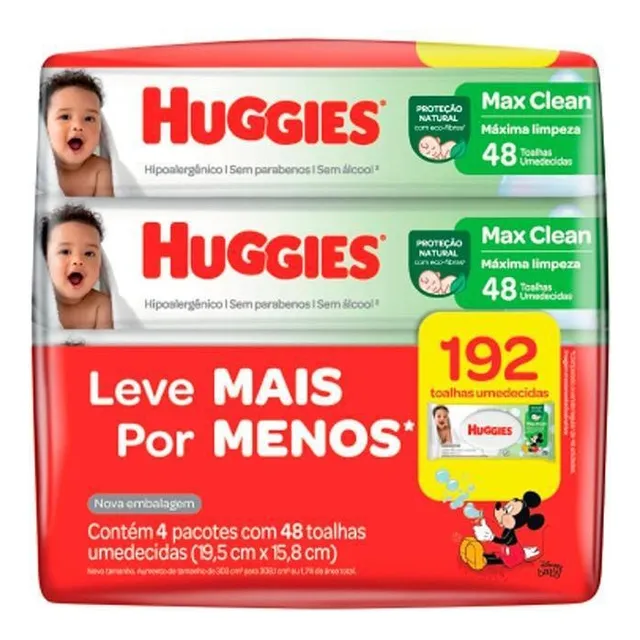 Lenços Umedecidos Huggies Max Clean Lv 4 Pg 3 - 192 Unidades Lenços Umedecidos Huggies Max Clean Lv 4 Pg 3 - 192 Unidades