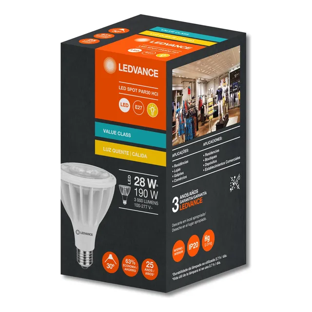 15x 7019892 - Led Par30 Hci 28w 3000k 30° Irc80 - Ledvance