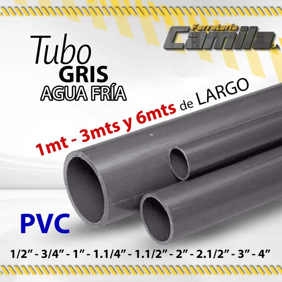 Tubo Gris Agua Fría Pvc 1 - 3 Y 6 Mts Largo De 1/2  Hasta 4