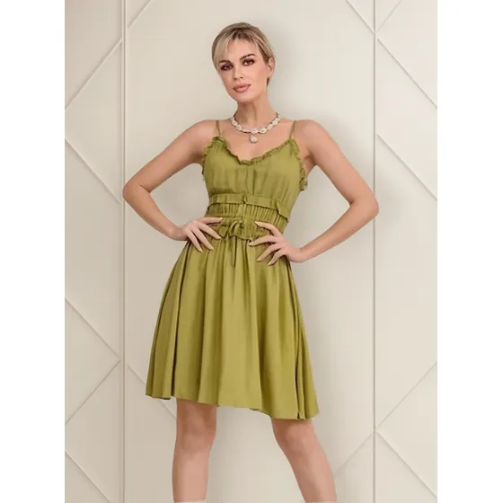 Vestido Casual Tirantes Color Lima 990-53 Cklass 