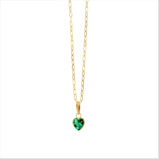 Cordão Feminino Bailarina Ouro 18k 750 45cm Pingente Coração Cor Coração Verde Cordão Feminino Bailarina Ouro 18k 750 45cm Pingente Coração Cor Coração Verde
