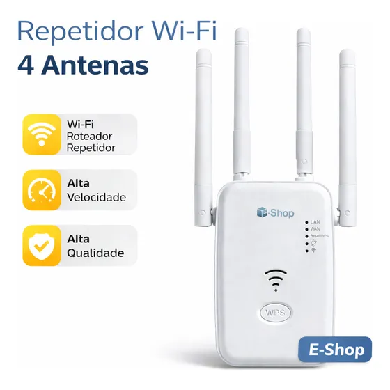 Repetidor de Wi-Fi Titanis 4 Antenas Branco Rede Estável Longo Alcance
