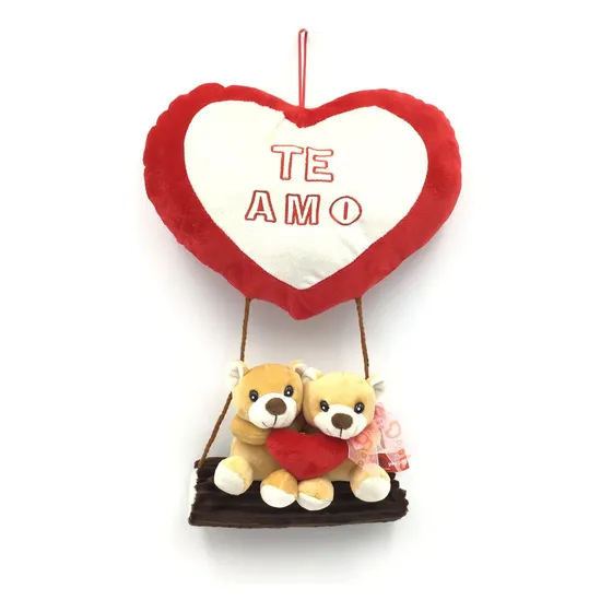 Peluche Osos Enamorados En Hamaca Corazón Ositos Con Corazón Phi Phi Toys Rojo Tamaño Mediano