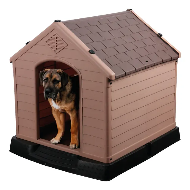 Casa Para Perro De Plastico Raza Grande Resistente Exterior Color Café