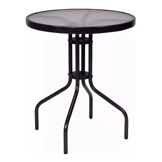 Mesa De Jardín O Balcón Caño Hierro Vidrio - 60 Cm Diametro