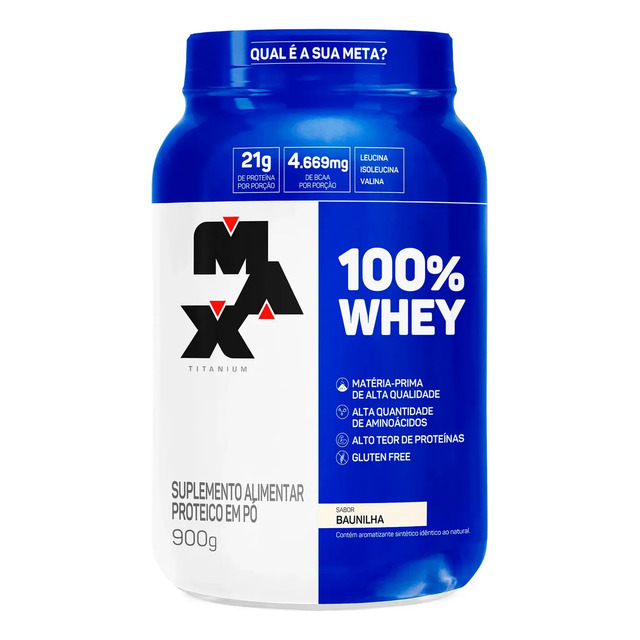 Whey Protein 900g 100% Whey Protein Concentrado Max Titanium Baunillha Alto Teor Proteico Baunilha