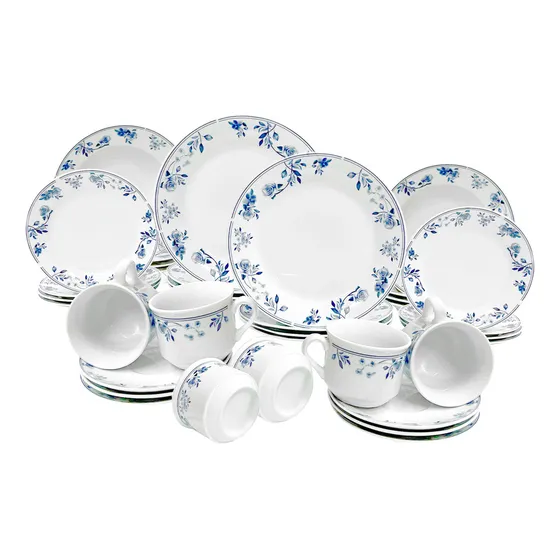 Aparelho De Jantar Mayara Em Porcelana 40 Peças Cor Branco E Azul Hauskraft