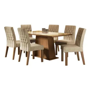 Sala Jantar Rafaela Madesa Mesa Tampo Vidro 6 Cadeiras Rci Cor Rustic/crema/imperial Mdja0600787gsim Sala Jantar Rafaela Madesa Mesa Tampo Vidro 6 Cadeiras Rci Cor Rustic/crema/imperial Mdja0600787gsim
