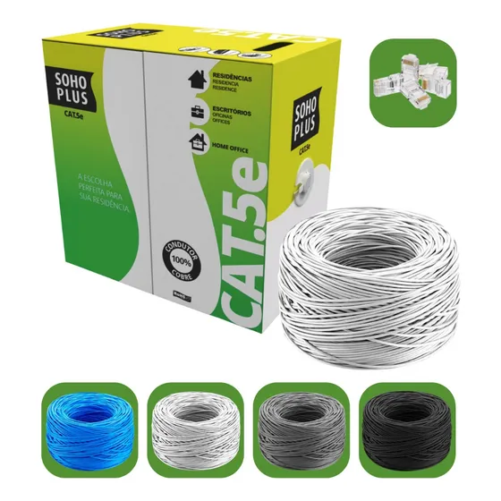 Cabo Rede Furukawa Cat5e C/ 50 Metros Azul + 10 Conectores Cor Branco