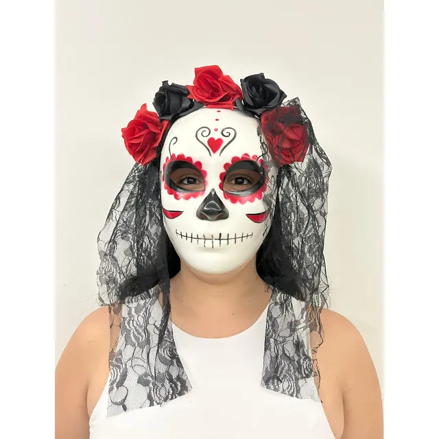 Mascara De Catrina Disfraz Halloween Rosas Muerto Loca