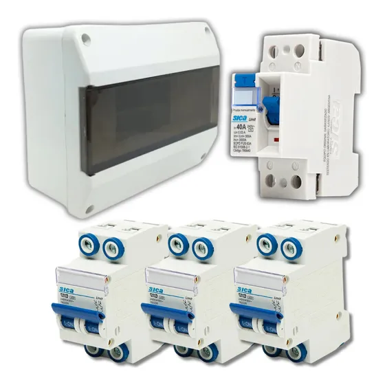 Kit 3 Térmicas 10a32amp + 1 Disyuntor 40amp + Caja 8 Módulos