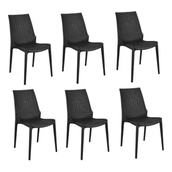 Sillas Plasticas Reforzada Jardin Simil Ratan Harmony Pack 6 Color Negro