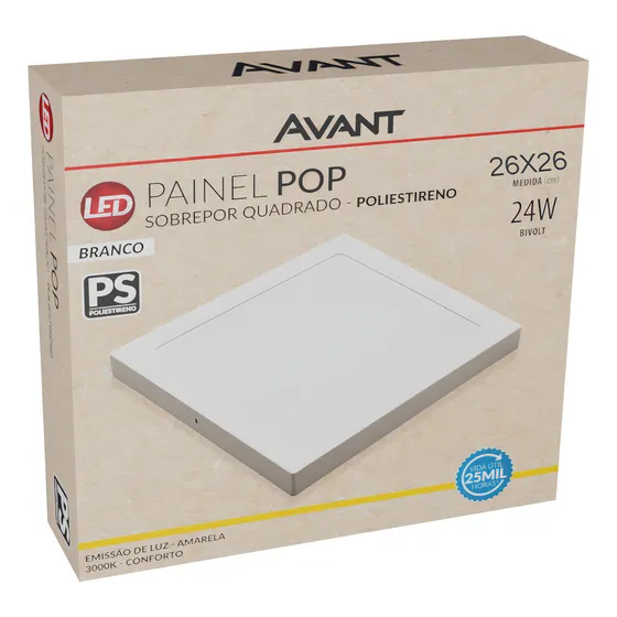 4 Painel Plafon Led 24w Sobrepor Quadrado 3000k Avant 127v/220v