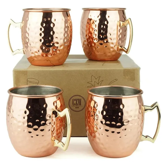 Juego De 4 Tazas Vasos Moscow Mule Mug Martillado 18 Onzas