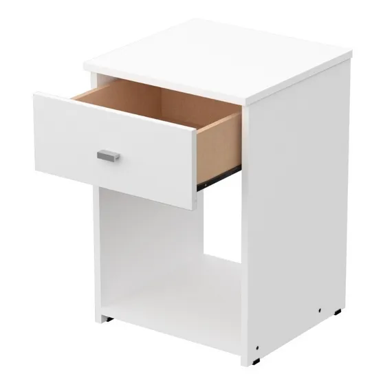 Mesa De Luz 1 Cajón Mesita Dormitorio Melamina Dakar Zero Color Blanco Mosconi