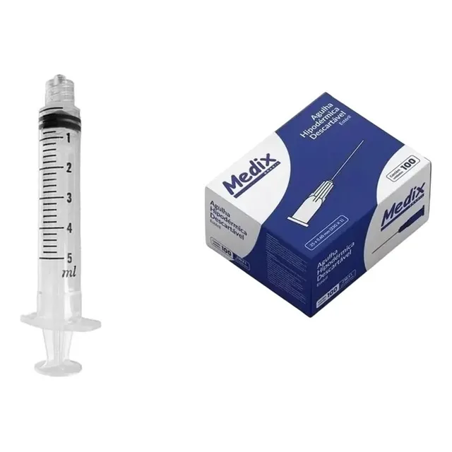 Kit 100 Seringas 5ml Bico Ll + 100 Agulhas HiPodérmicas
