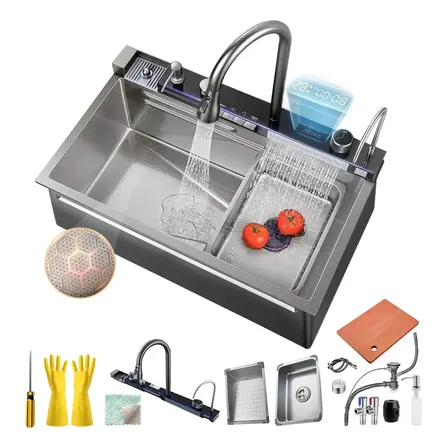 Vratopbrand Tarja Fregadero De Cocina De Cascada Acero Inoxidable 75*46 Gris