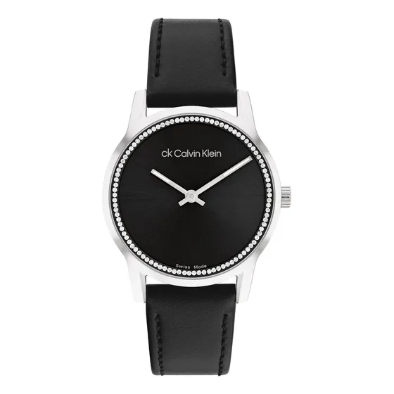 Calvin Klein Reloj Para Dama Swiss Made 25000022 Negro Bisel Plateado