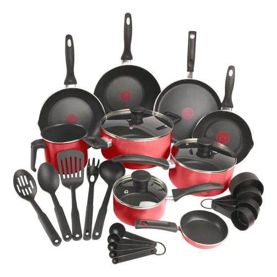 Batería De Cocina Con Antiadherente 26 Piezas, Supercook Roja T-fal, B464sz84